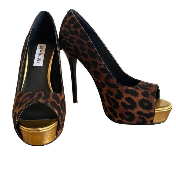 NEW Steve Madden | Niile Leopard Print Peep Toe Stilettos, Size 8 - Picture 1 of 9